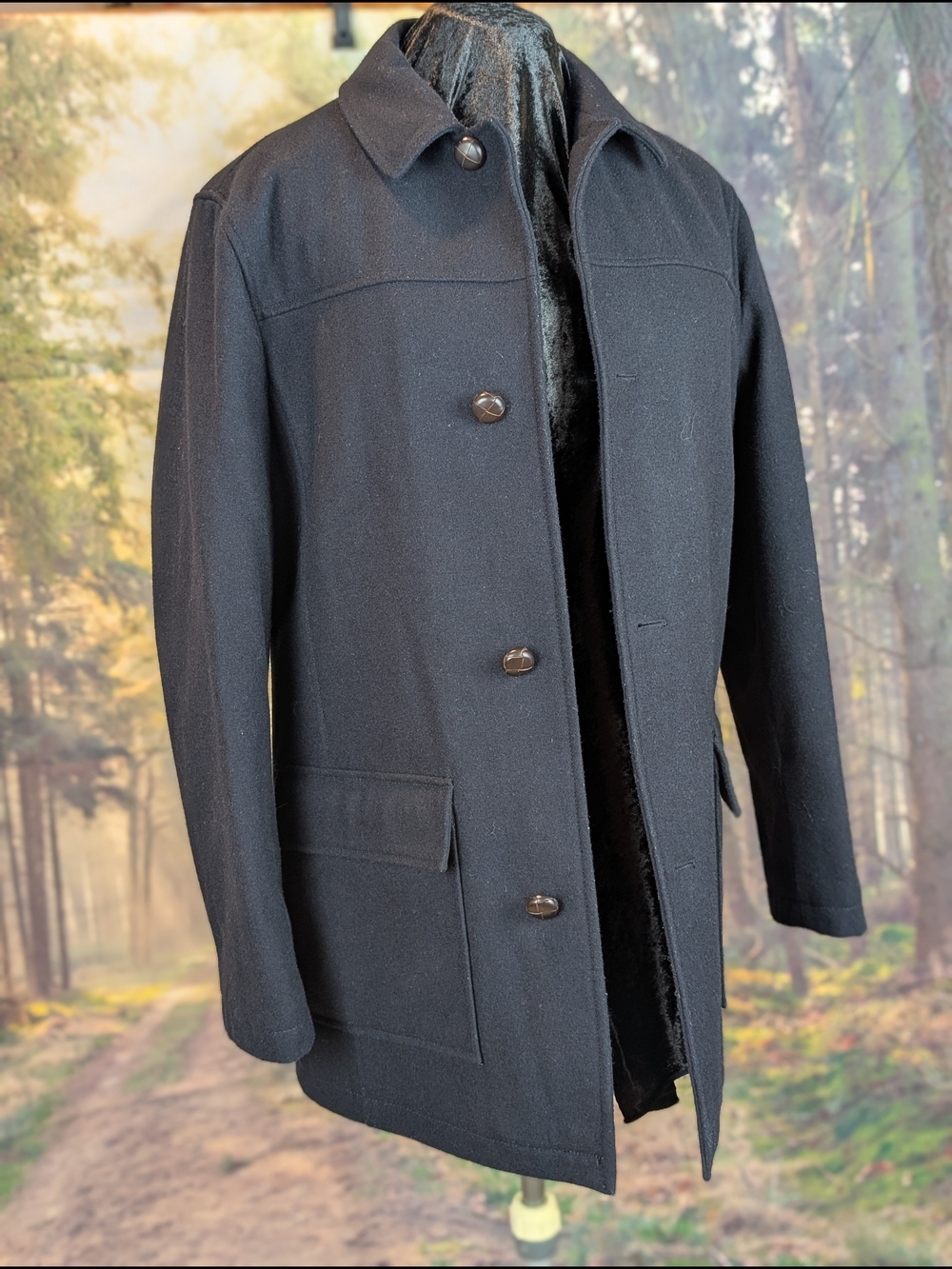 Ralph Lauren Men’s Black Wool Blend Jacket Coat Size Medium Quilted Lined Button